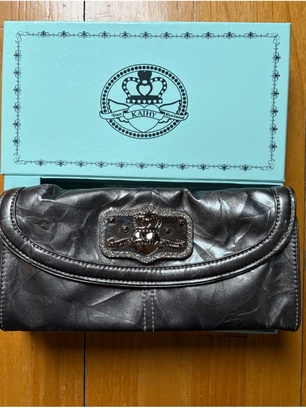 Kathy Van Zeeland grey  Metallic Clutch Wallet